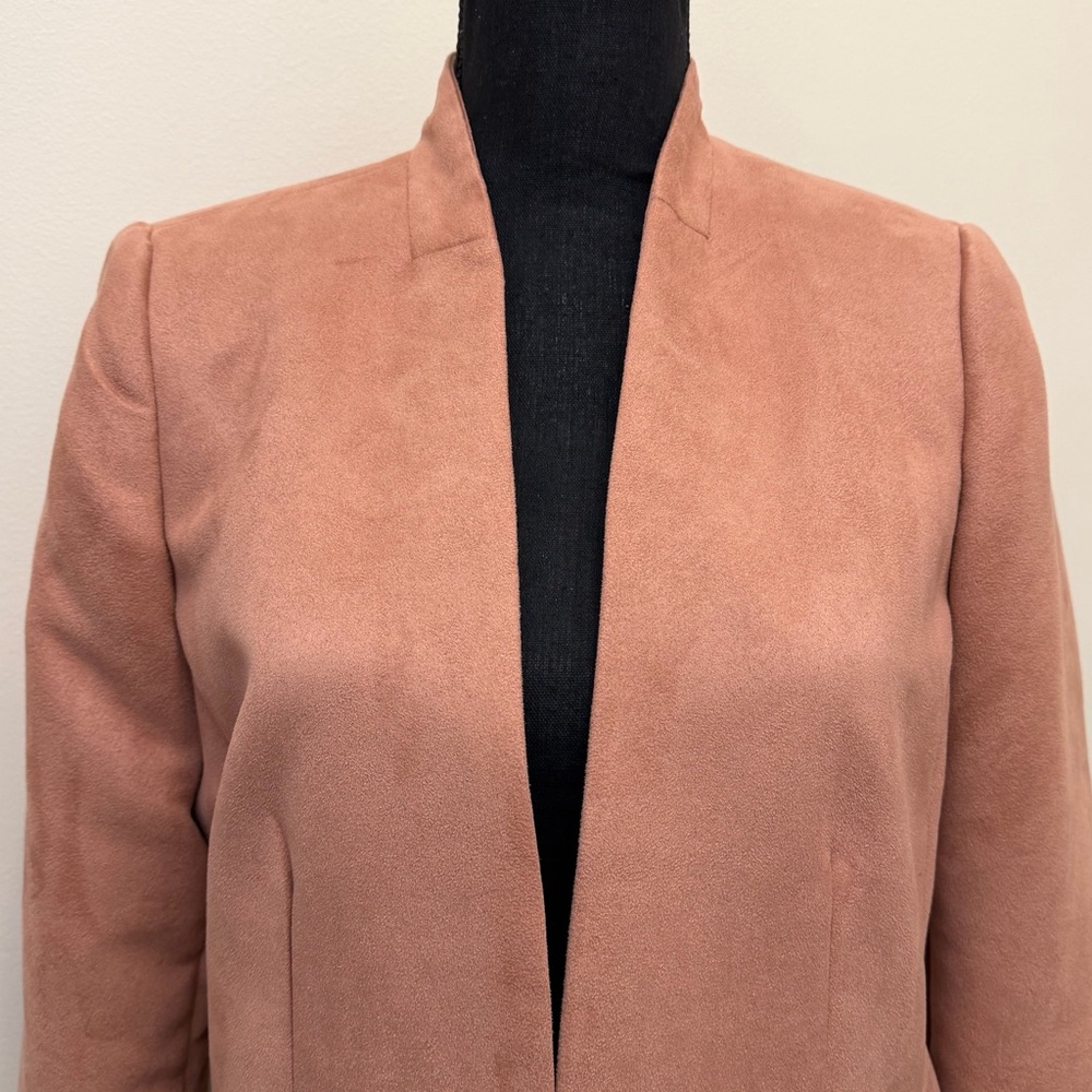 Chico's Womens 0 S/4 Salmon Pink Blazer Suede Collarless Open Front Career Lined - Picture 2 of 10